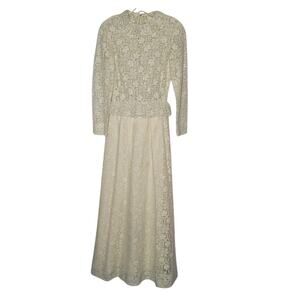Vintage Lace wedding evening dress sheer top line skirt One Piece peplum Waist
